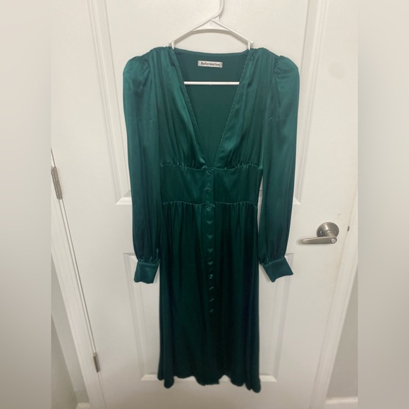 Reformation Green Silk Nicola Dress in 0 EUC - Picture 2 of 4